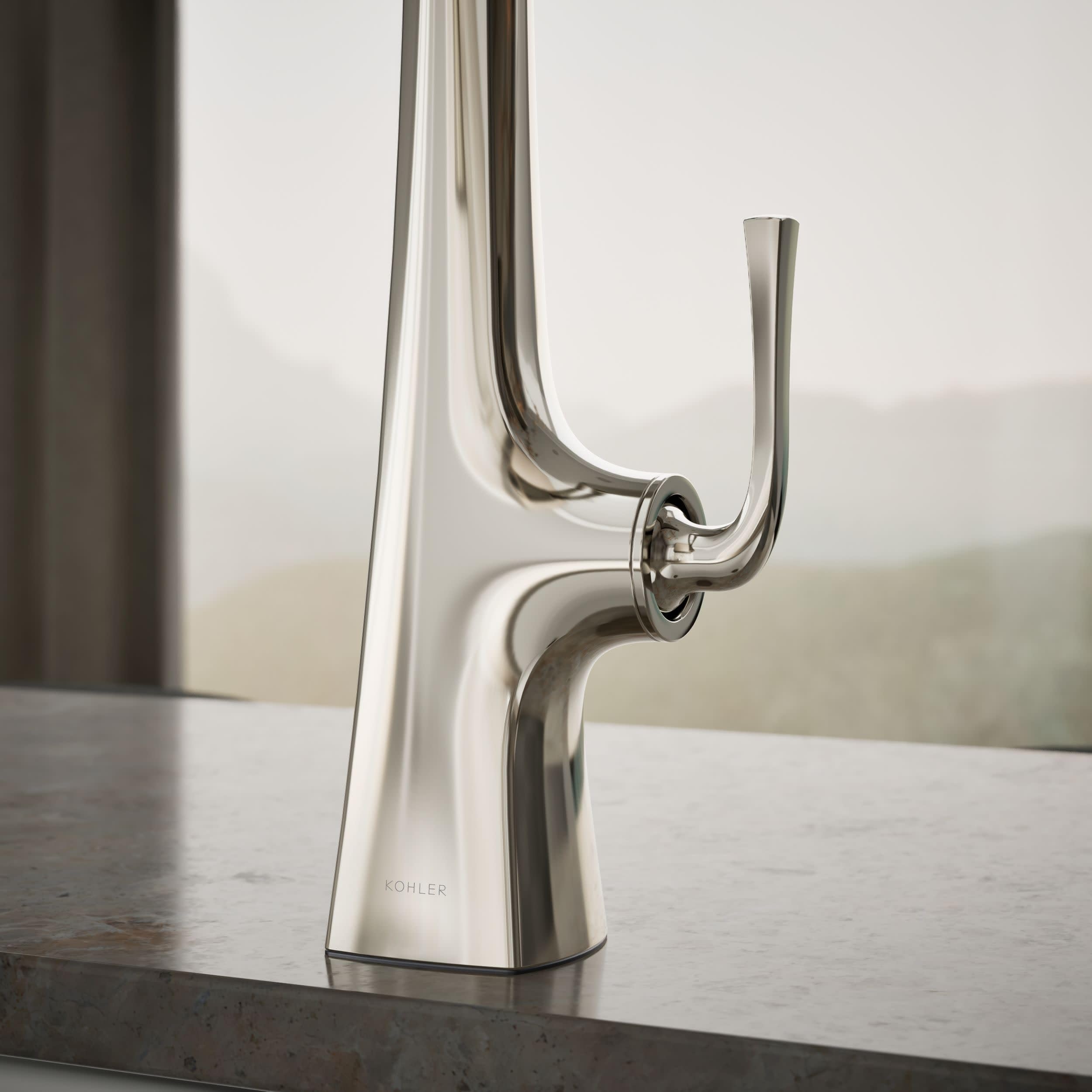 Kohler 22060-SN Graze Commercial, grifo de fregadero de cocina semiprofesional de 3 funciones alto con pulverizador extraíble, níquel pulido vibrante