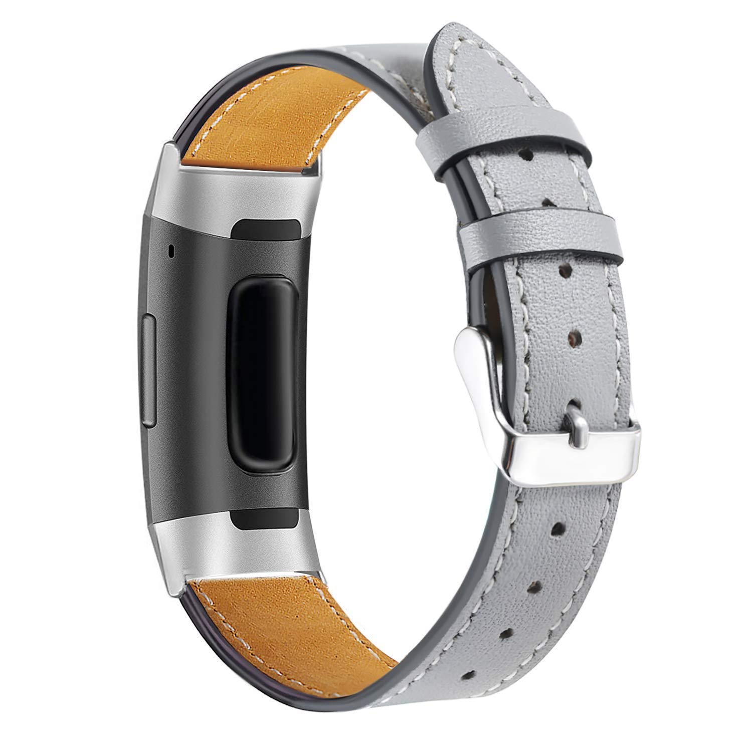 AISPORTS Compatible for Fitbit Charge 4/Charge 3 Strap Leather for Women Men, Soft Breathable Leather Sport Wristband Metal Buckle Bracelet Replacement Strap for Fitbit Charge 4/Charge 3