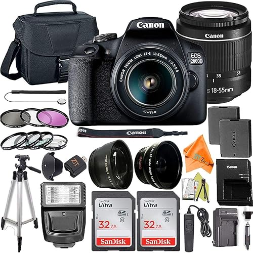 Miniatura 1 de Canon EOS 2000D  Rebel T7 Cámara digital SLR de 24.1 MP con lente de zoom de 0.709-2.165 in + paquete de accesorios ZeeTech, paquete de 2 tarjetas