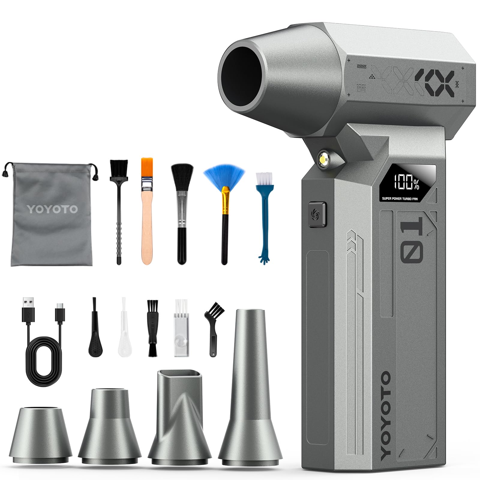 Compressed Air Duster, 150000RPM Electric Air Duster with LED Display & Brushless Motor, 4-Gear Air Blower Rechargeable with LED Light, Cordless Turbo Fan for Computer, Keyboard, Car, Home, Outdoor