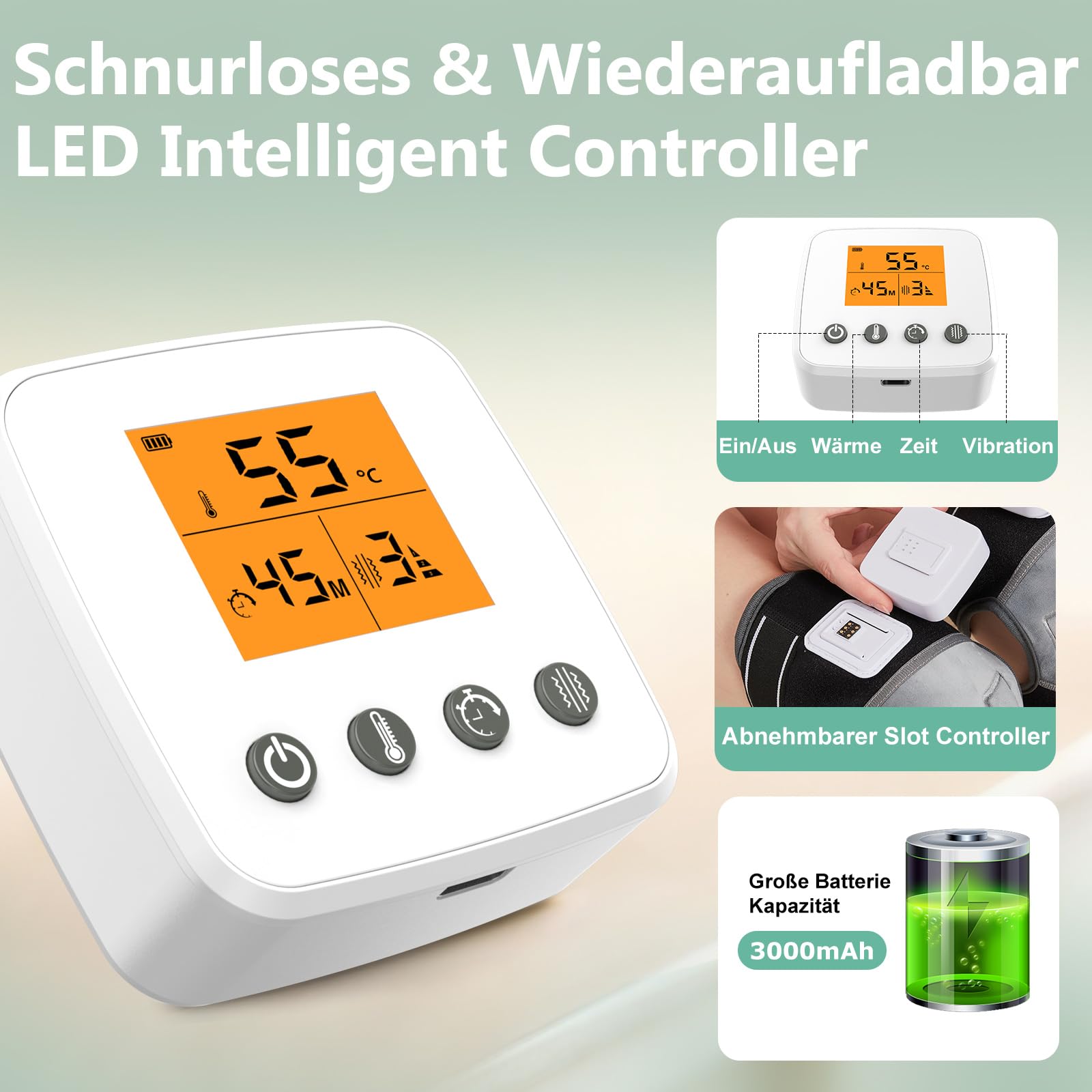 JOBYNA Kabellose Heizkissen für Knie, 2Pcs Knie Massagegerät Kniewärmer mit Vibration für Arthritis, Schmerzlinderung, Abschaltautomatik, 45-65℃ Einstellbar