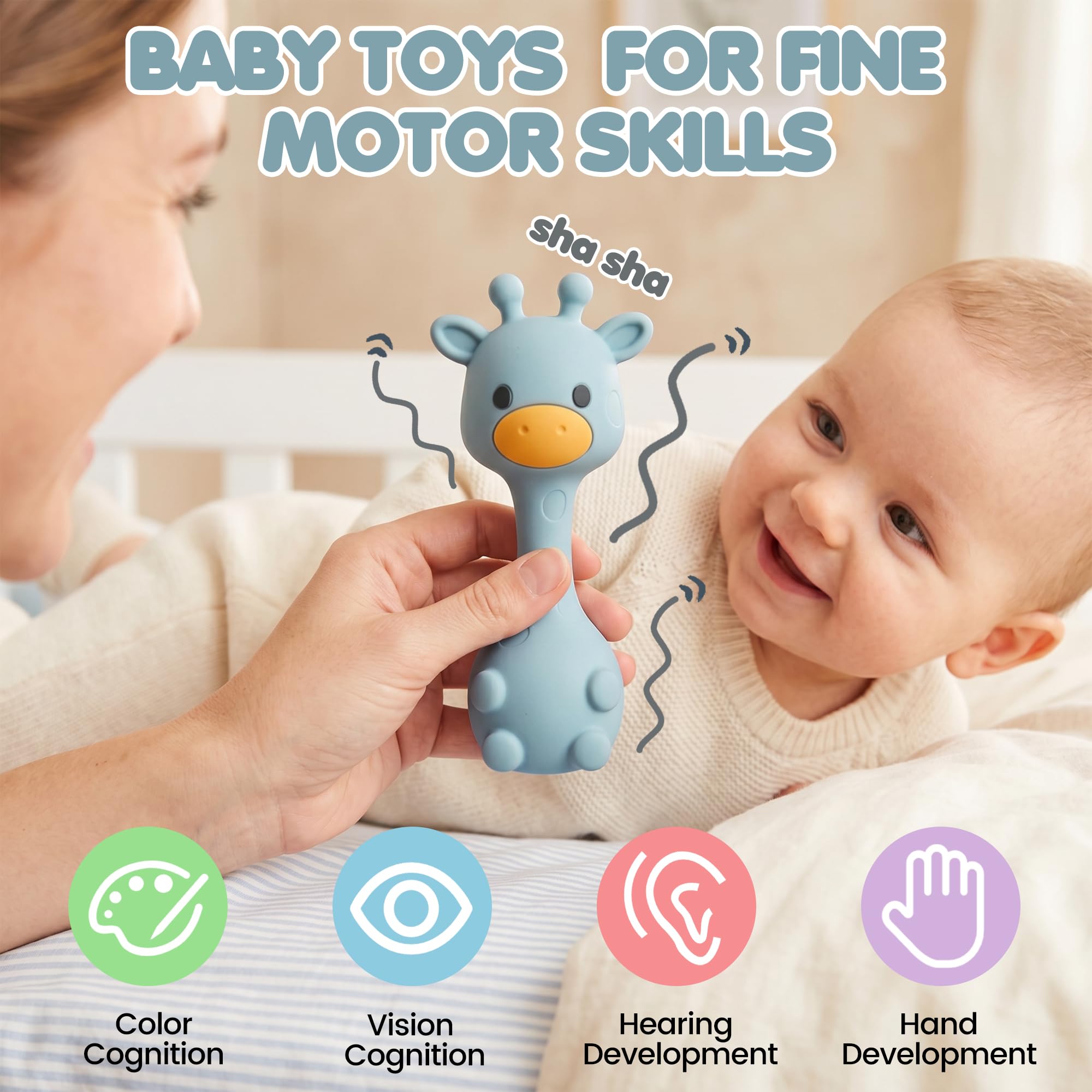 Joyvity Teething Toys for Baby Silicone Teether for Toddler Infant Baby's Chew Toys, Baby Rattle Toys, BPA-Free - Image 3