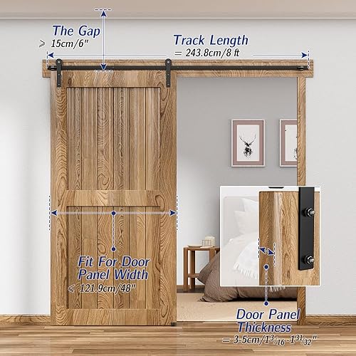 Miniatura 3 de Kit de herrajes para puerta corrediza de granero de 96 pulgadas8 pies, suave y silencioso, fácil de instalar, se adapta a puertas de madera