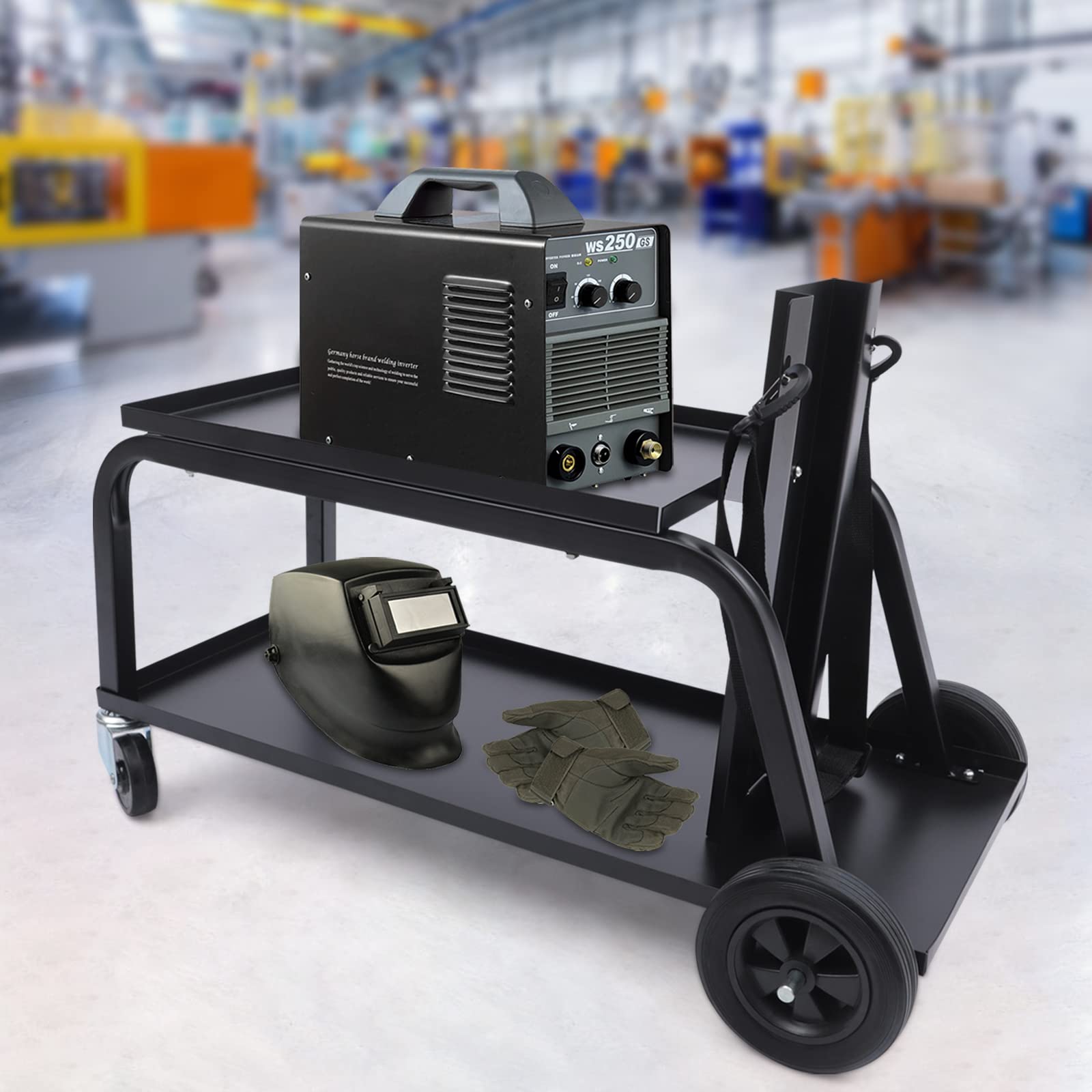 JAYGOVAN 2-Tier Portable Welding Cart for Mig/Tig Welder and Plasma Cutter Heavy Duty Gauge Steel Welder Cart Weight Capacity 110 Lbs Tilt Table Large Storage 360°Rolling Welding Trolley