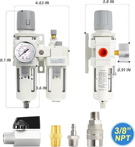 Miniatura 9 de MEANLIN Filtro de humedad para compresor de aire, filtro de línea de aire AC4010, entrada NPT de 12 pulgada con calibre de 150 PSI e interruptor de
