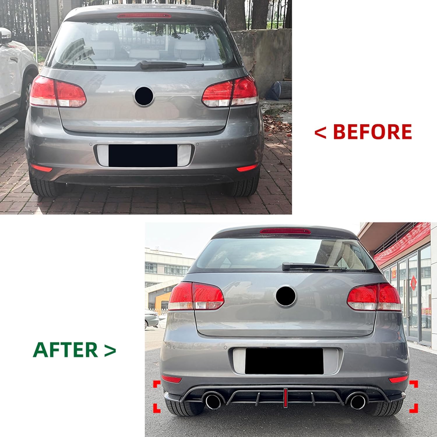 Rear Bumper Diffuser Lip with Light for VW Golf 6 MK6 2008-2012