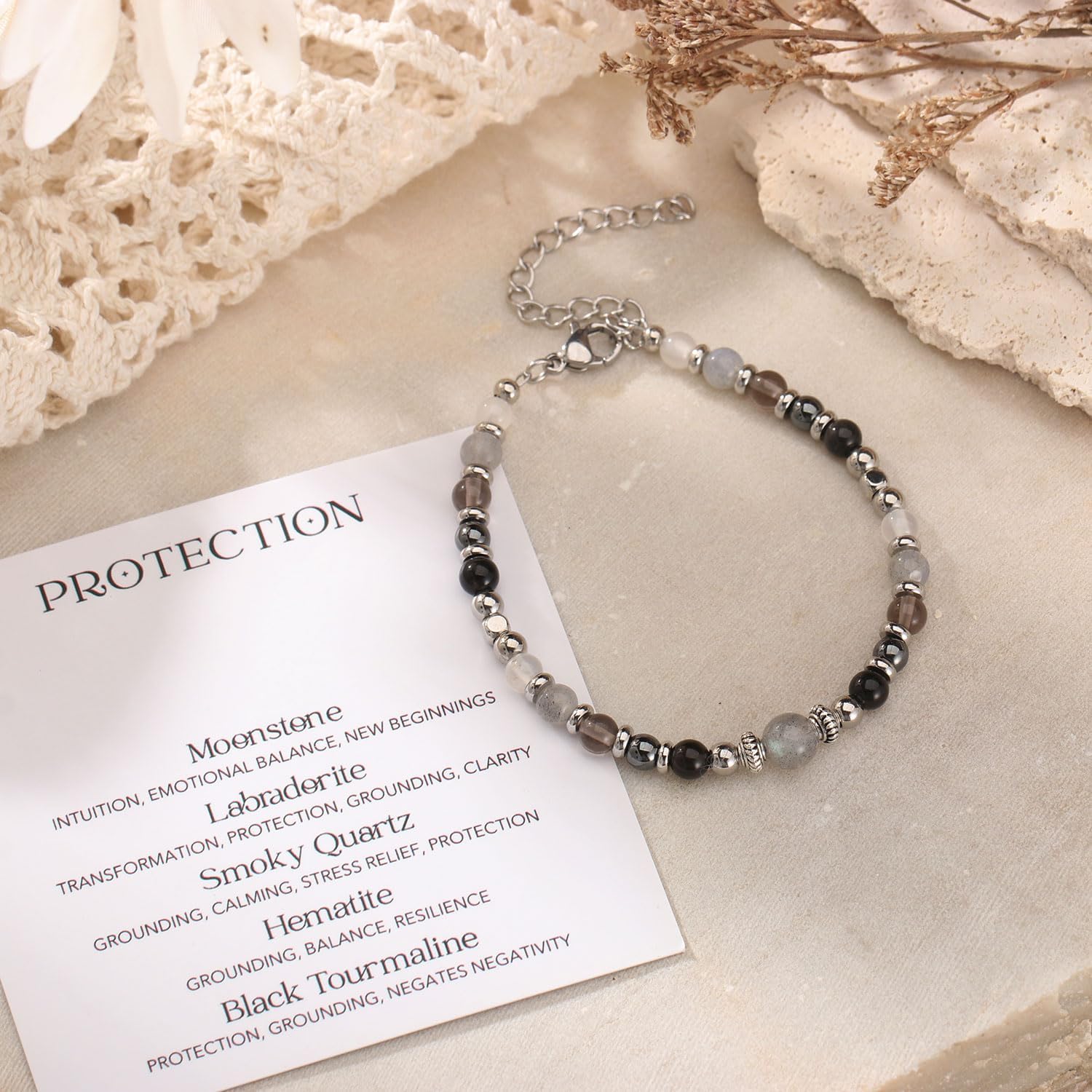 SKIRIFLA Triple Threat Protection Anxiety Relief Gifts for Women,Natural Healing Crystal Bracelet Evil Eye Jewelry for Her Friends - Image 5