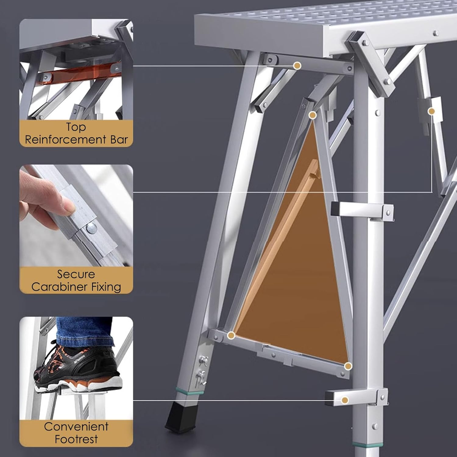 Folding Scaffolding, Portable Work Platform with 600 lbs Capacity, Adjustable Height Step Ladder Non-Slip Drywall Painting Stool for Home Improvement, Car Washing