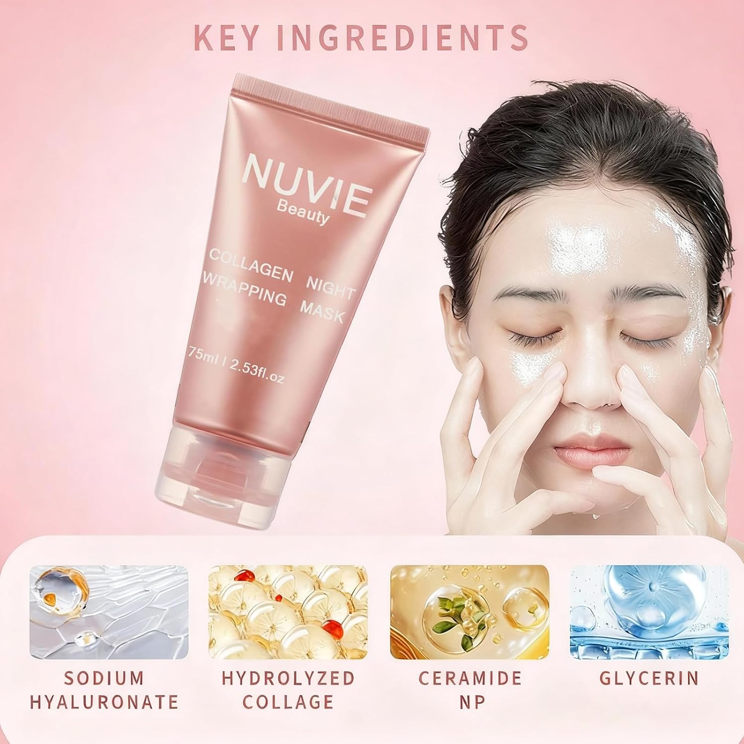 Collagen Mask, Collagen Overnight Peel Off Face Mask Skin Care,with Hydrolyzed Collagen,Pore Minimizing, Elasticity, Deeply Nourishing - All Skin Types (1PCSA)