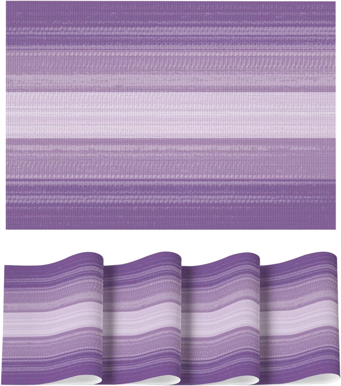 Artoid Mode Purple Gradient Stripes Placemats Set of 4, Washable Heat Resistant Non-Slip Woven Plastic Mardi Gras PVC Place Mats for Farmhouse Party Kitchen Dining Decor