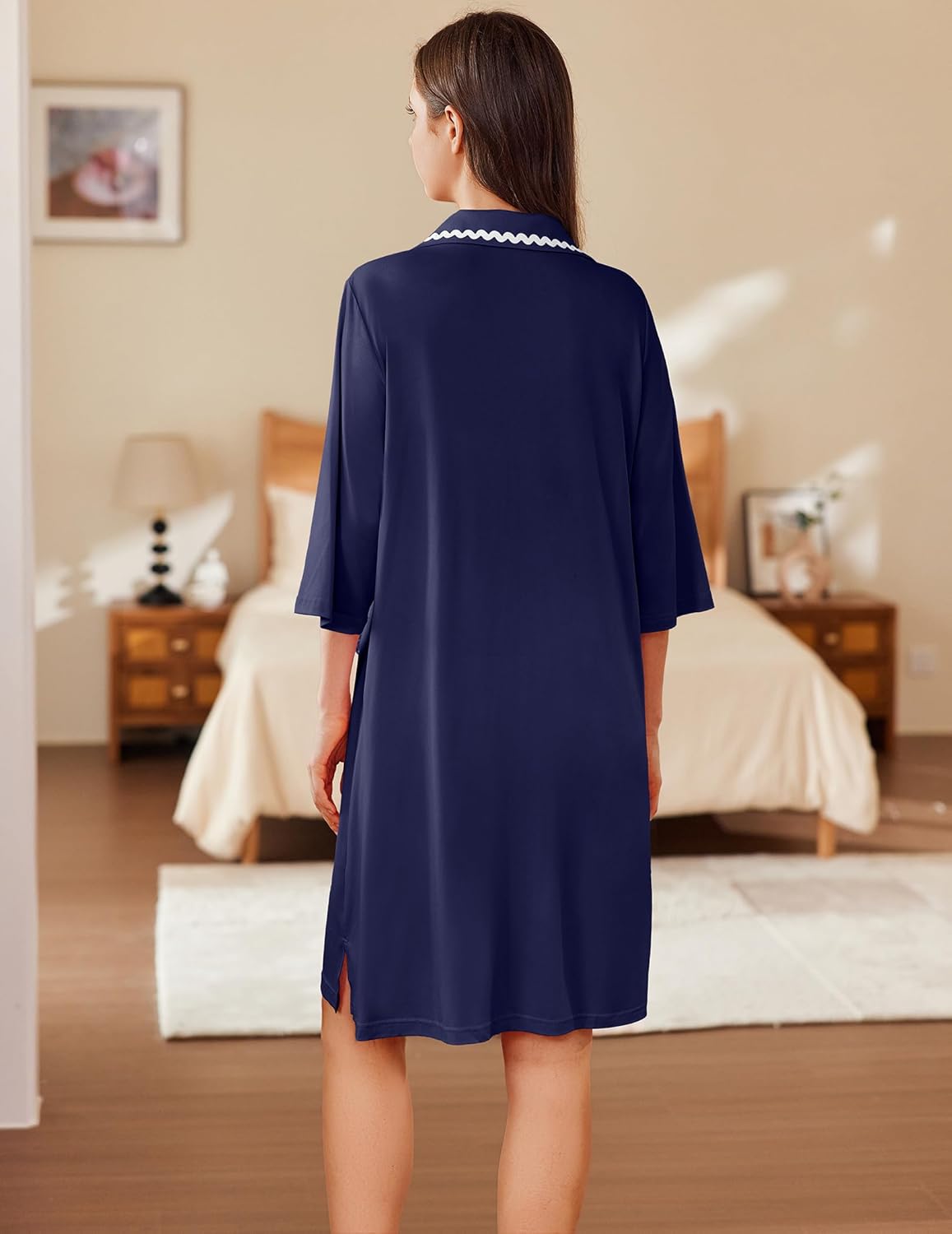 Ekouaer Women Zipper Robe Lightweight House Coat Zipper Front Short Bathrobes Soft Nightgown with Pockets S-3XL - Image 2