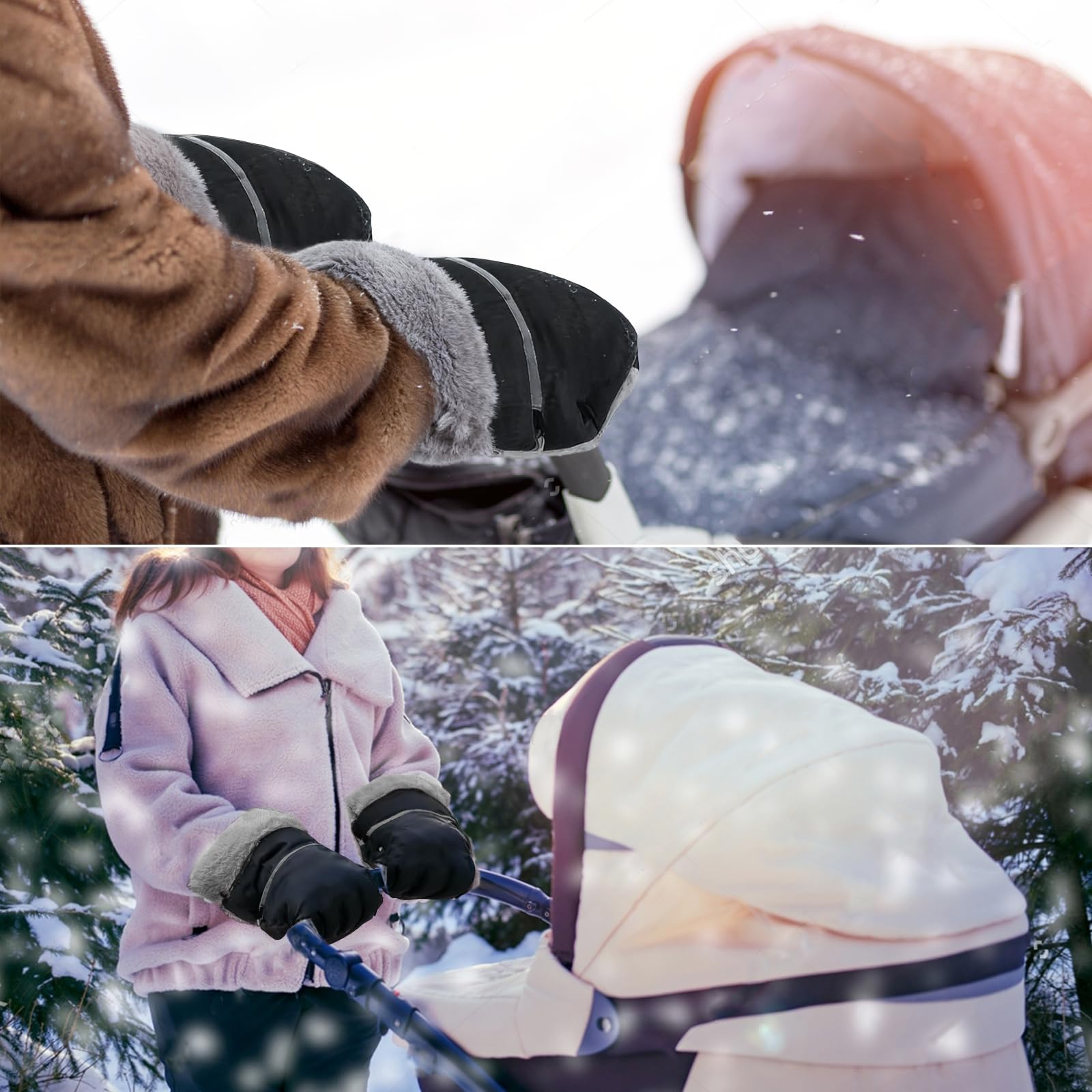 WD&CD Handmuff, uniwersalne rękawice buggy do wózka dziecięcego wodoodporne i wiatroszczelne z podszewką polarową do wózka dziecięcego z mufką do rąk, czarny