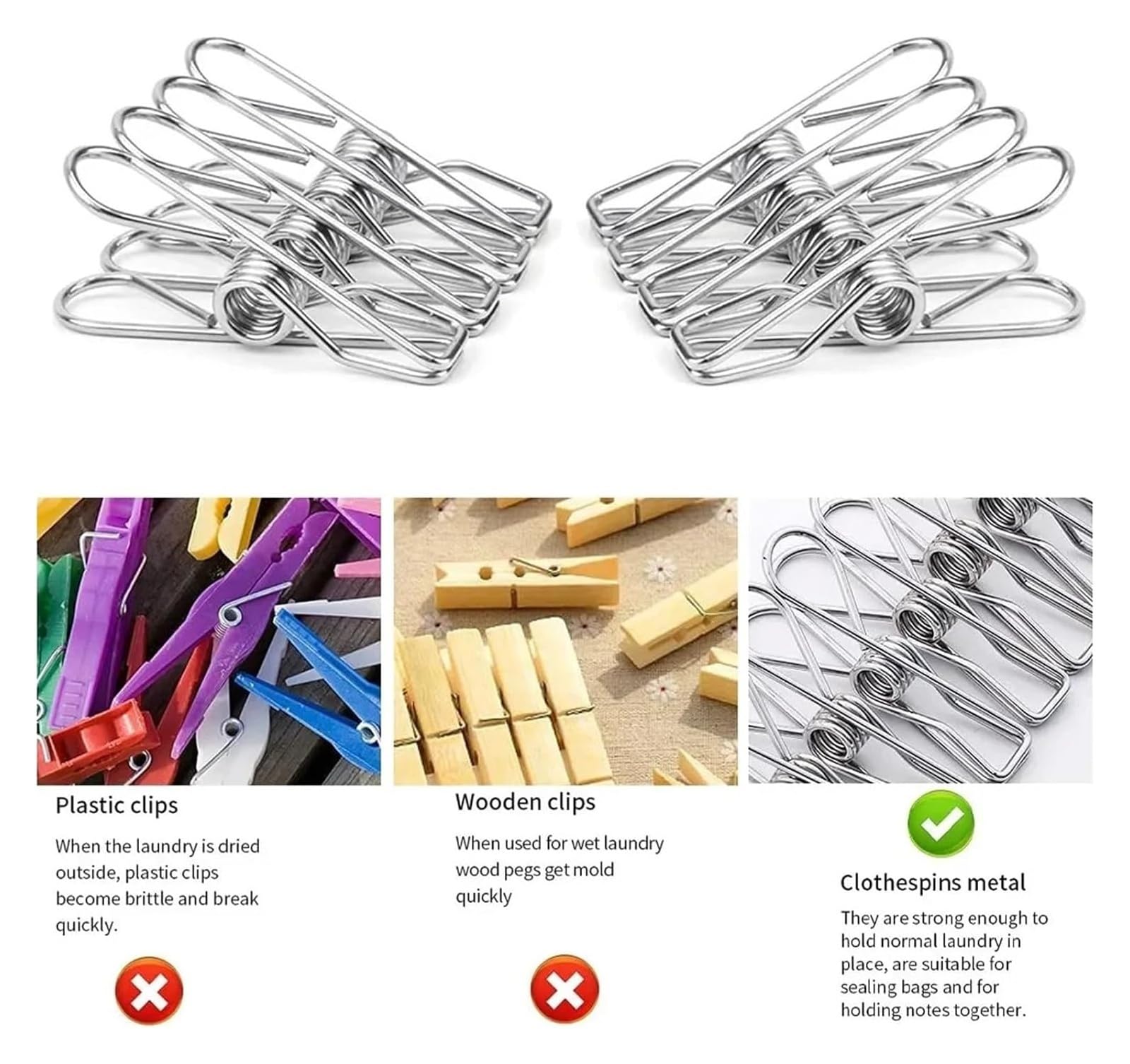 Wieszak na ubrania ze stali nierdzewnej Klipsy do skarpet ze stali nierdzewnej 20/40 szt. Srebrne 5-6cm(40pcs,6cm)