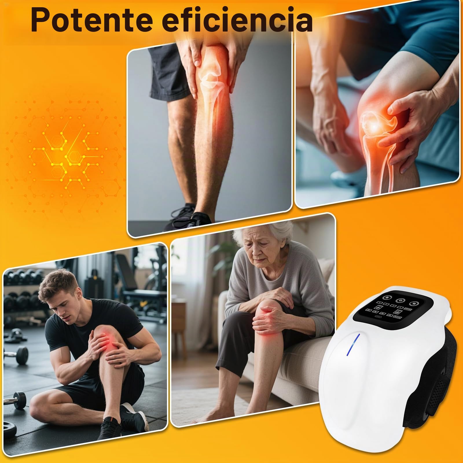 Masajeador de Rodilla Inalámbrico, 4 Niveles de Calor y 4 Modos de Vibración Masaje, Alivio del Dolor Articular por Infrarrojos de Calor Profundo para la Artritis, Tirón de Ligamentos y Lesiones Muscu