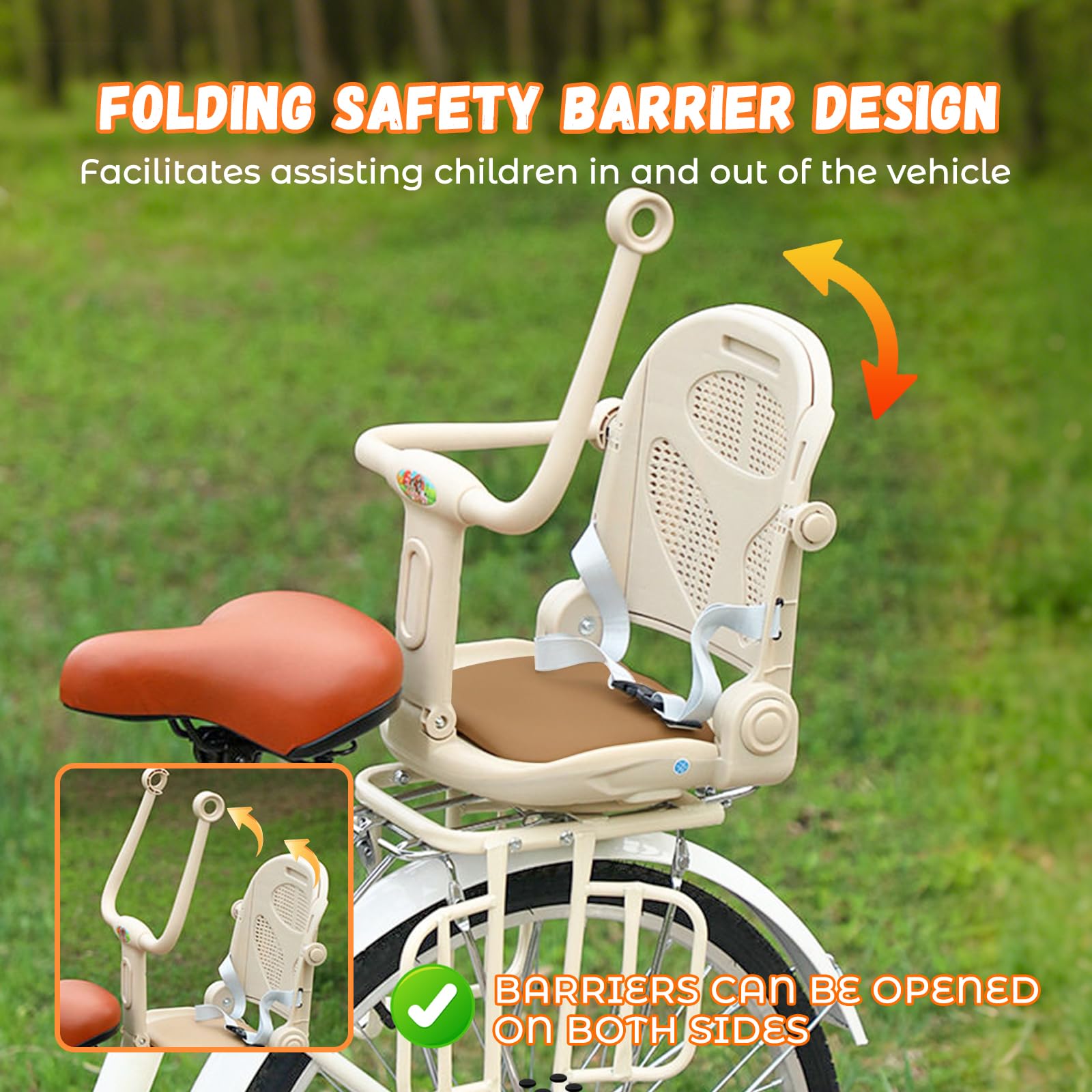 auvstar Seggiolino Bici Posteriore,Seggiolino Posteriore per Bici con Cintura di Sicurezza,Cuscino Seduta in PU con Sponda di Protezione Schienale e Poggiapiedi,Adatto per Sedersi o Sdraiarsi