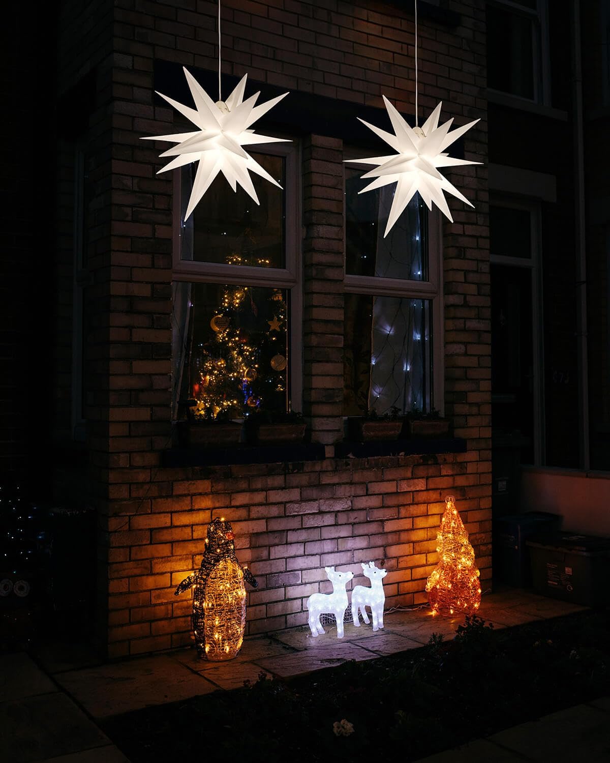 2-Pack 16.5" Moravian Star Light, Easy Assembly Warm White LED Light for Christmas Decorations, Indoor and Outdoor Hanging, Advent Star, Porch Light with Timer, Wedding Home Décor