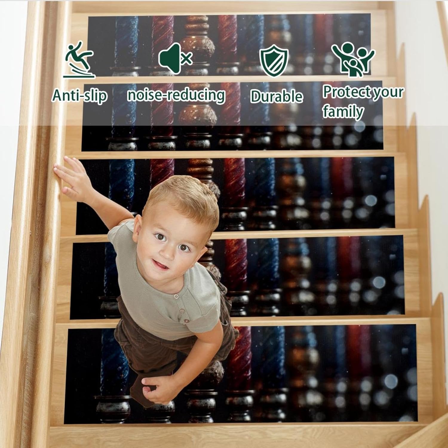 15 Pack Hanukkah Chanukah (3) Carpet Stair Treads for Wooden Steps Indoor, Slip Resistant Stair Rug Staircase Step Treads Pads for Pet, Kids and Elderly