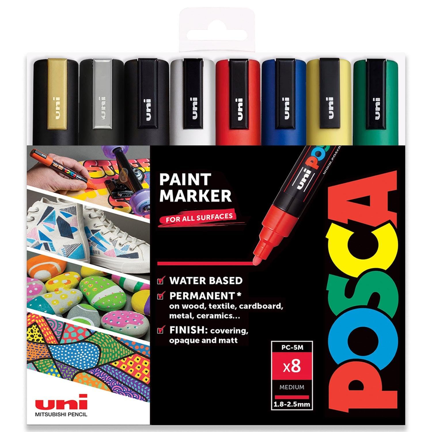 Posca - PC-5M - Boya Kalemi Sanat Kalemleri - 1,8-2,5mm - 8'li Temel Set Hediye Kutusu