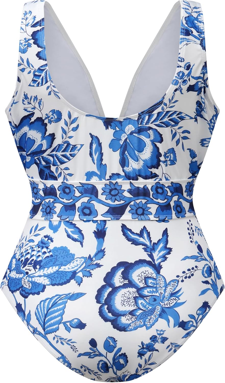Swimming Suits for Women Floral Print Two-Piece, V-Neck One-Piece Swimwear with Cover-Up Skirt