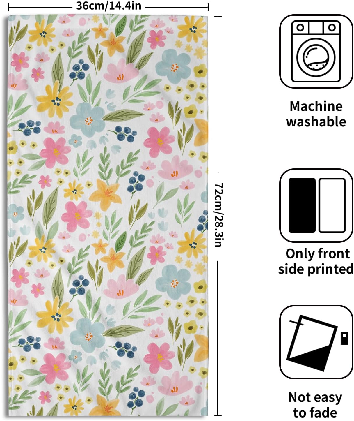 Spring Floral Hand Towels for Bathroom Set of 2 Green Yellow Pink Flower Leaves Easter Bathroom Hand Towels Decorative Holiday Seasonal Theme Soft Absorbent Bath Towel for Gym Shower Hotel Spa Guest - Image 2