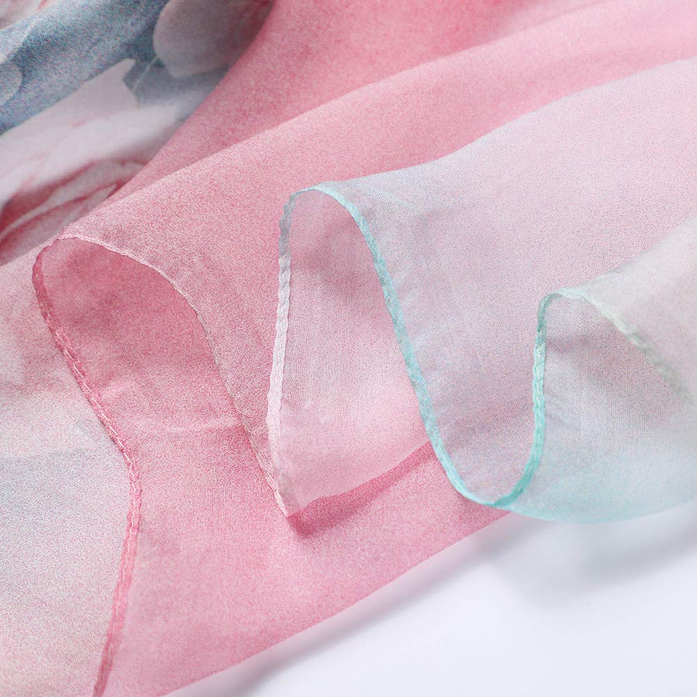 STORY OF SHANGHAI Sciarpa di 100% Seta da Donna Foulard Chiffon con Fantasie Orientale Semi-Trasparente