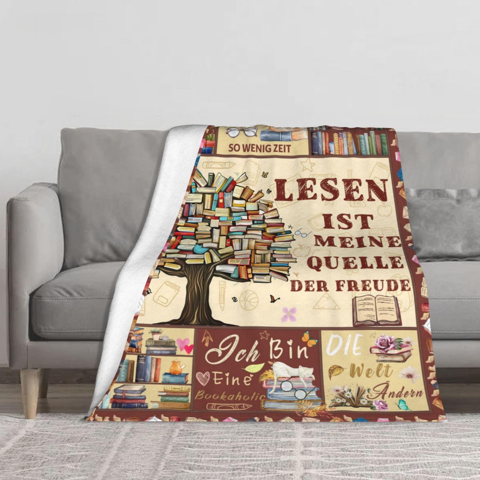 Geschenk für Buchliebhaber Leseratten Bücherwurm, Lustige Kuscheldecke zum Lesen, Leseliebhaber Lesedecke, Flauschige Decke Geschenkideen für Frauen Freundin Katzenliebhaber 150x200cm