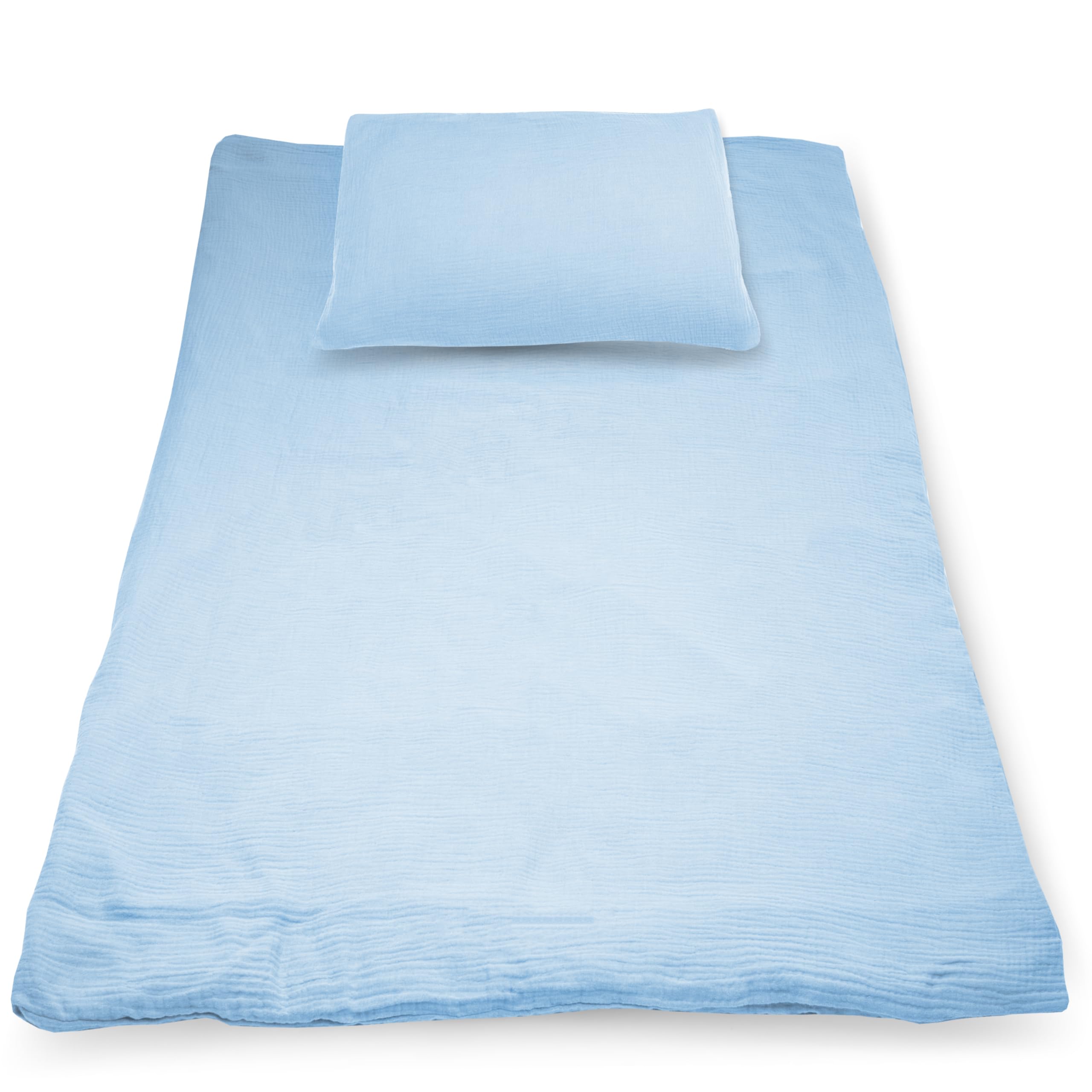 PinkZebra Ropa de Cama Musslin para bebé y niños: edredón de 100 x 135 cm + Almohada de 40 x 60 cm, Ropa de Cama Infantil de algodón 100% orgánico para niñas y niños, certificación Gots, Color Azul