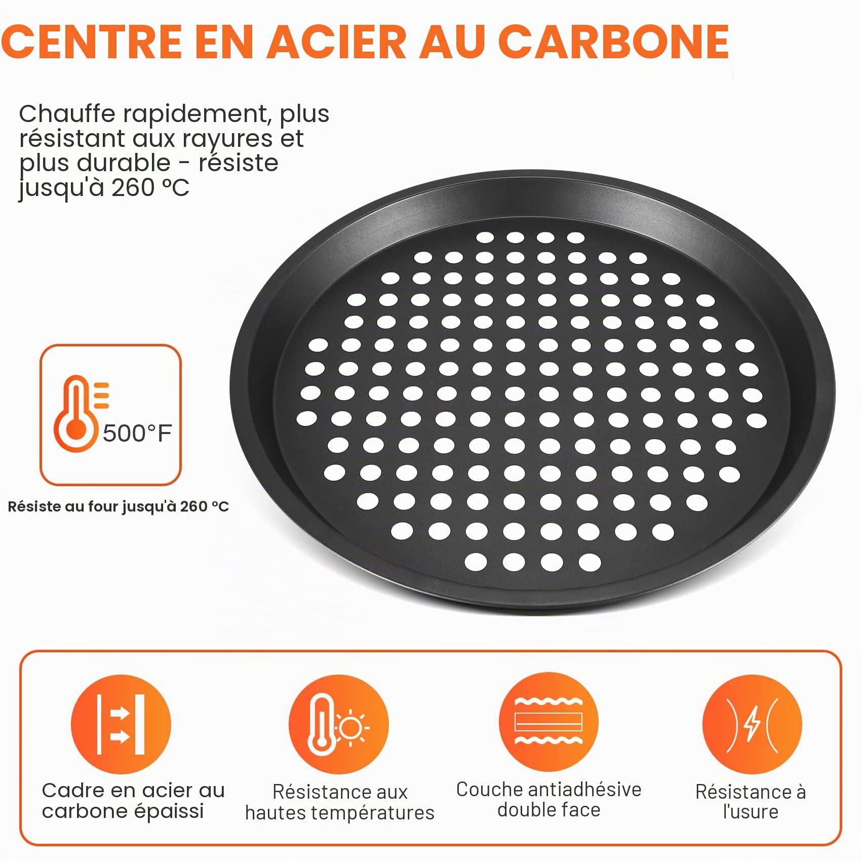 2 Pcs Moules à Pizza, Plateaux de Four à Pizza Ronds Plaque Pizza Antiadhésive en acier au Carbone, Tartes Flambées, Plaques de Cuisson pour Pizza Plat à Tarte Moule à Quiche, ∅ 28cm