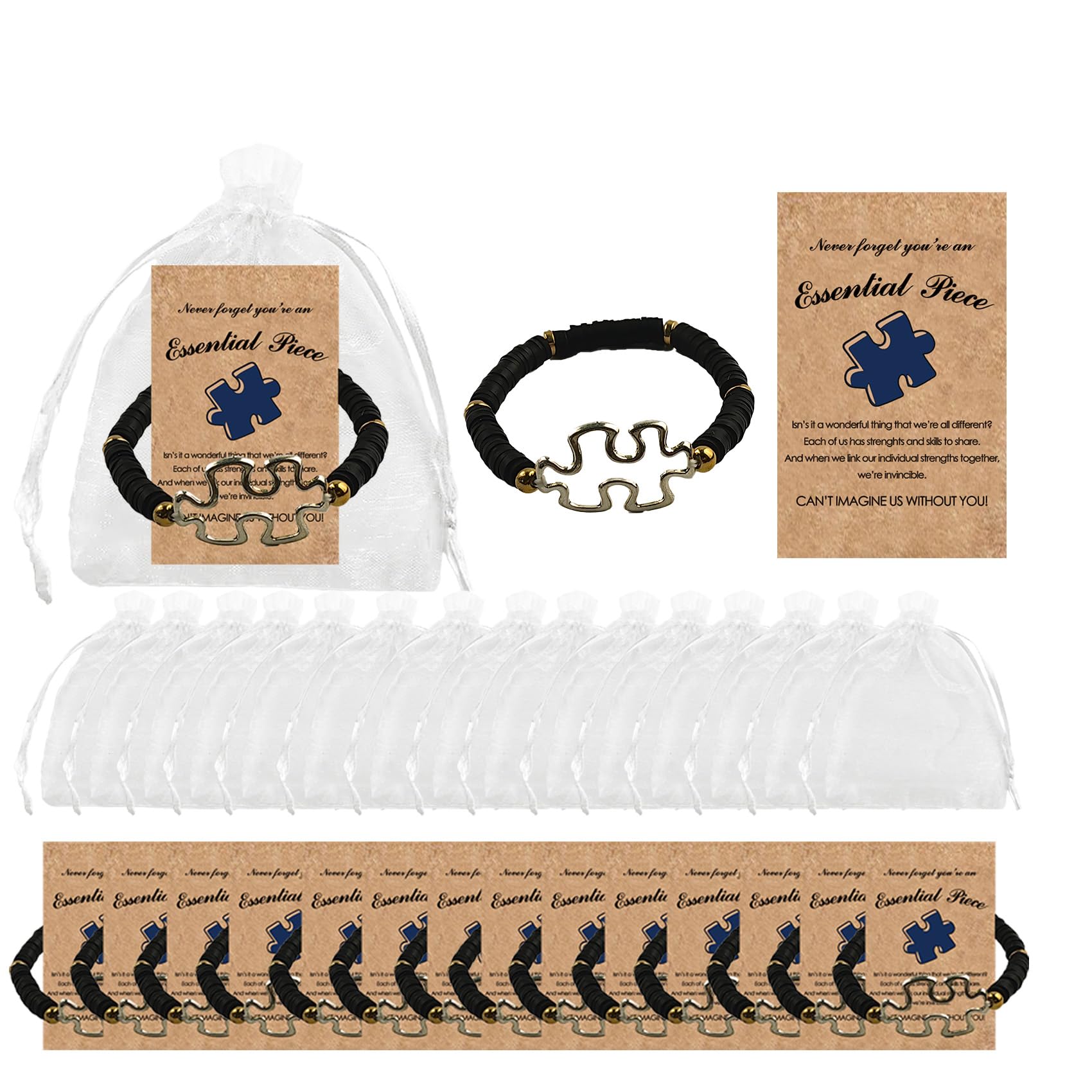 Employee Appreciation Bracelets Bulk 15-30 Pack - Thank You Gifts With Puzzle Charm & Card