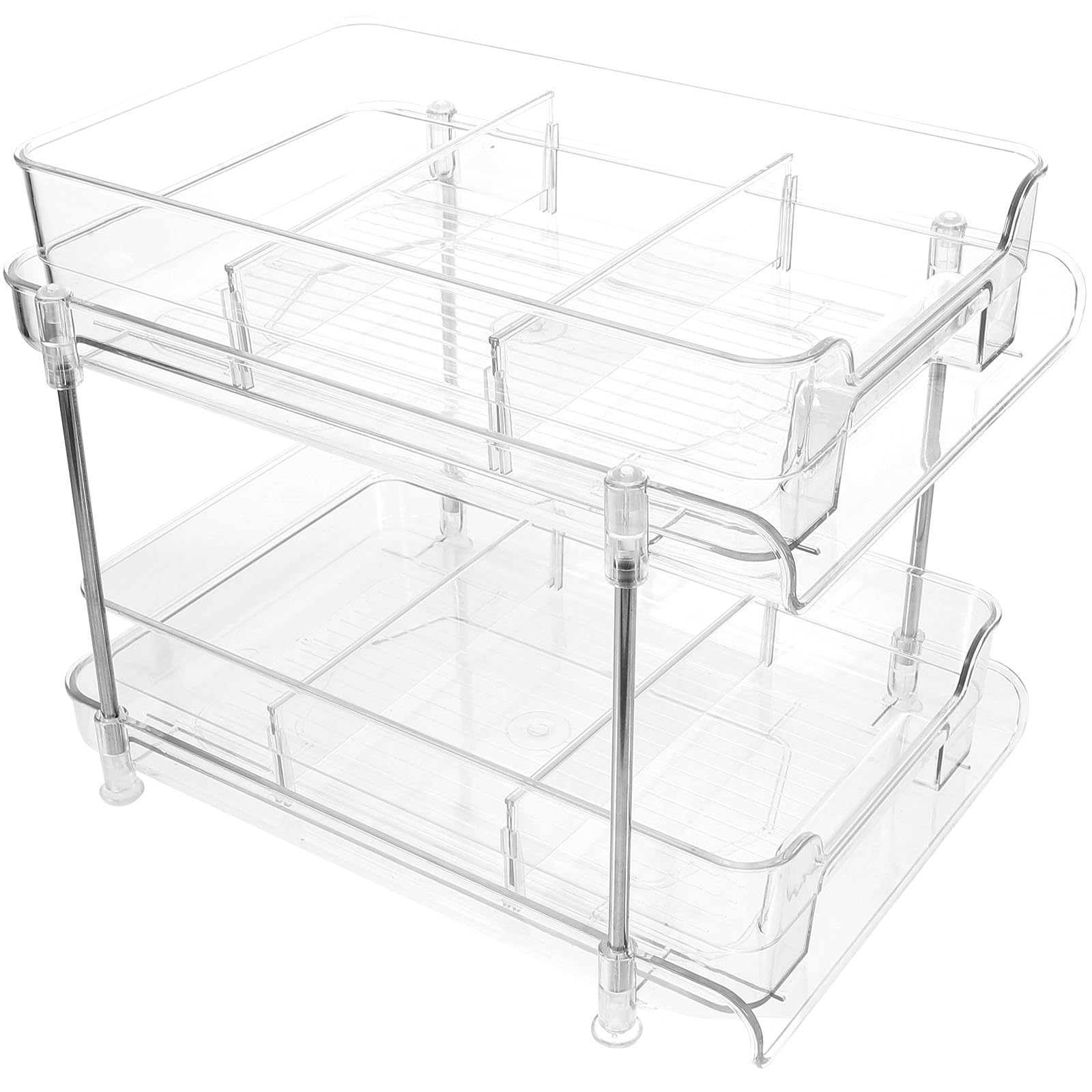 PACKOVE Organisateur en Pet et Acier Inoxydable, Grosse Capacité Transparent à Double Couche Tiroir Coulissant Étagère de Rangement Stable pour Cosmétiques Cuisine et Salle de Bain