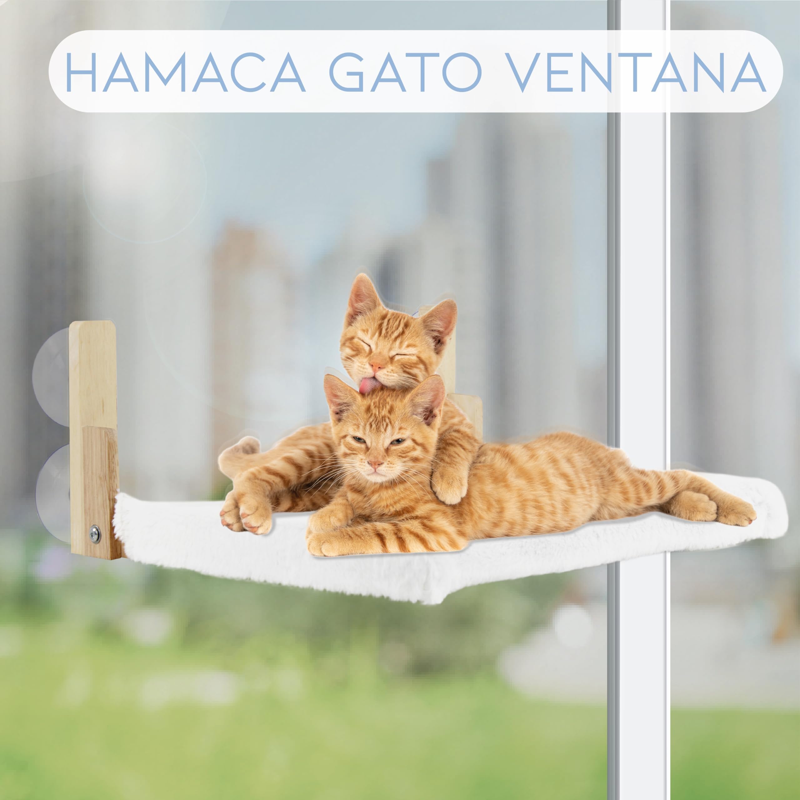 Hamaca Gato Ventana - Cama Gato Ventana Espaciosa y Segura - Hamaca Gato Ventana de Madera con Fuerte Succión - Cama Ventana para Gatos Fácil de Instalar - Cama Colgante para Gatos