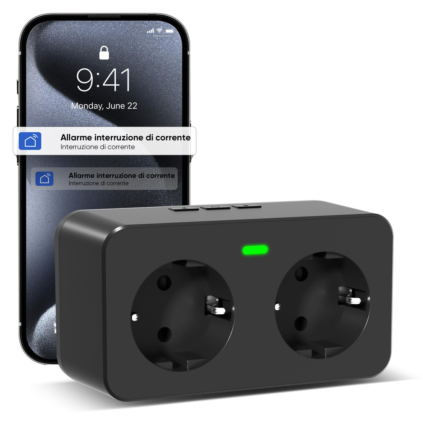 Rilevatore Interruzione Corrente WiFi con App Tuya&Smart Life, Allarme Mancanza Alimentazione 110dB con Silenziamento Remoto, 3 Suonerie / 3 Volume, Avviso Mancanza Corrente per Frigorifero