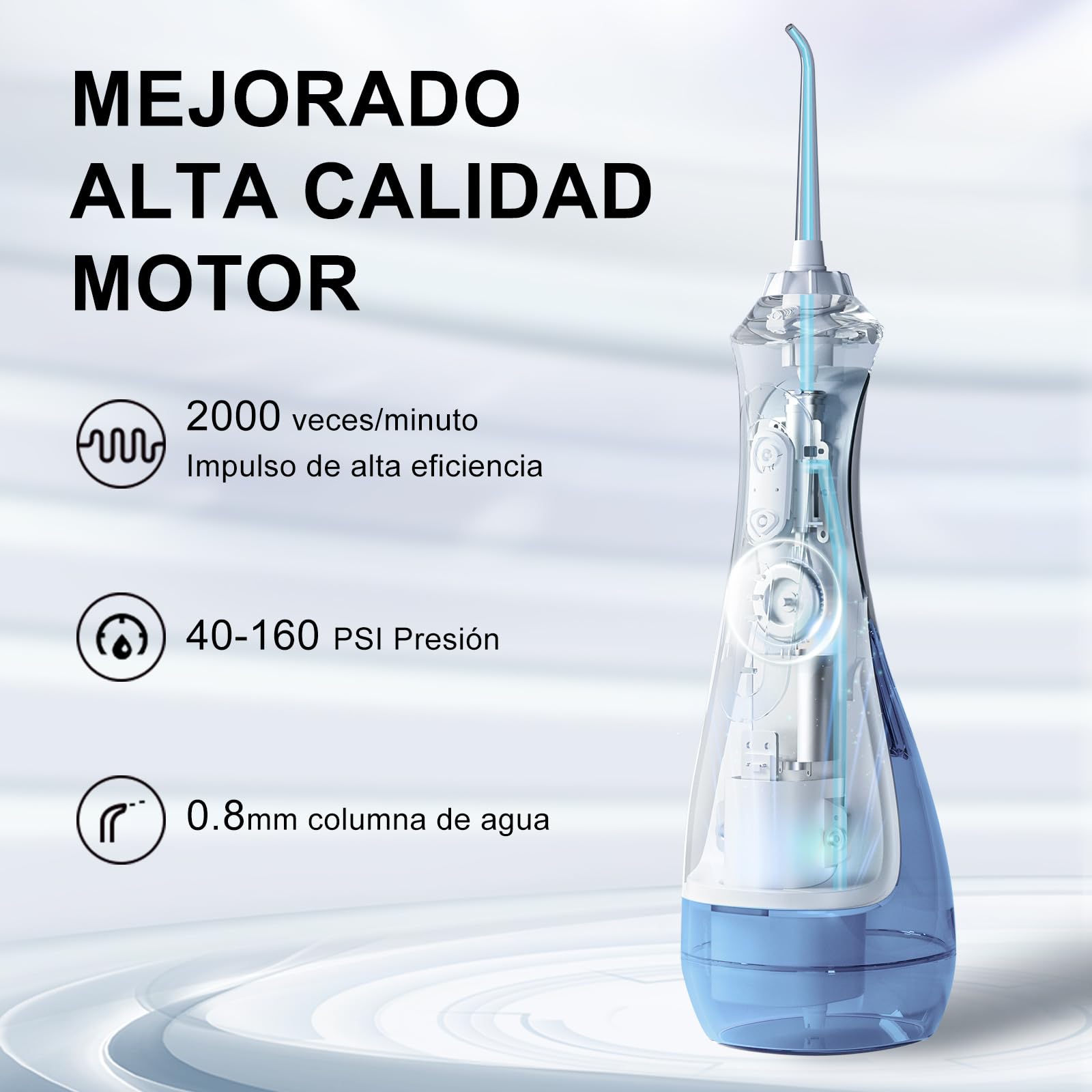 Seago Idropulsore a getto dentale portatile, rilevatore dentale professionale, fai da te modalità, IPX7, impermeabile, 5 ugelli a getto, USB ricaricabile, getto dentale per la casa e i viaggi (bianco)
