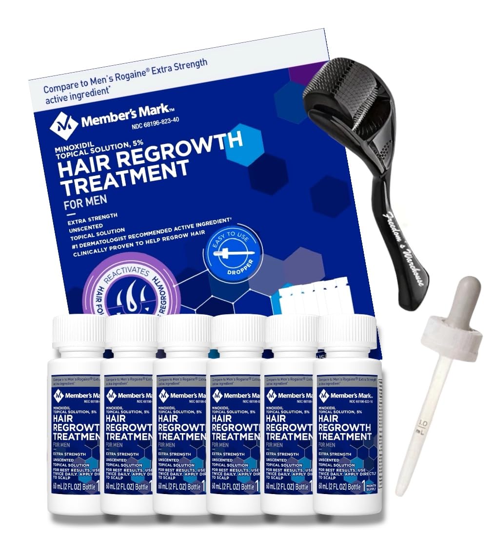 (6 Pack) 5% Minoxidil for Men Hair Regrowth Treatment Bundle, Liquid Extra Strength 5% Topical Solution, 6 Months Supply - Dropper Applicator and