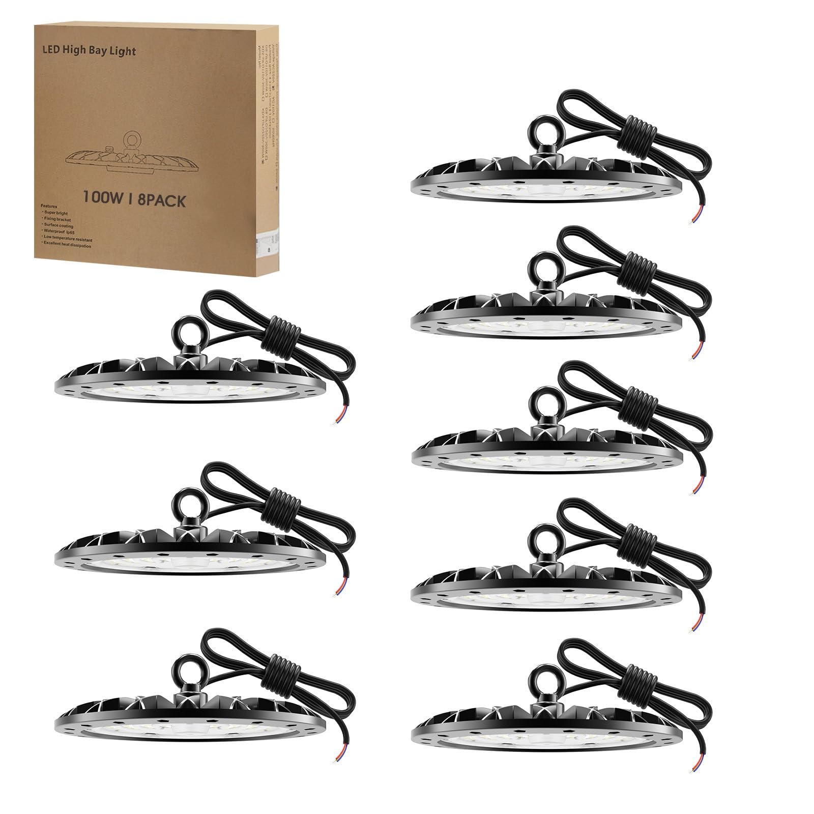 loyal UFO LED High Bay Light: 100W Industrial Lamp 10000LM Daylight White Warehouse Lights 6000K Commercial Area Lighting, IP65 Waterproof Workshop Garage Lights Fixtures