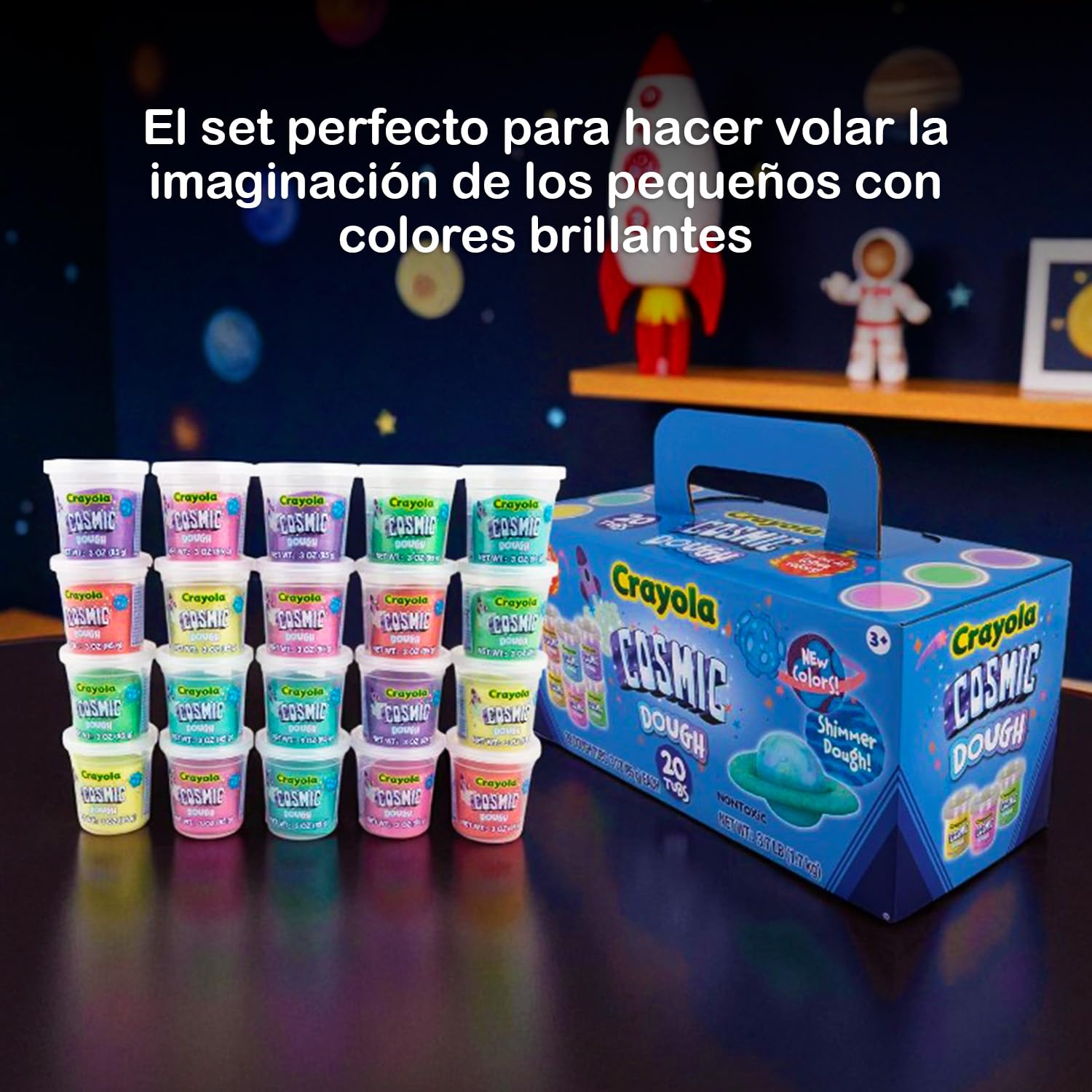 Cefa Toys - Plastilina Crayola Cosmic - Pack 20 Botes 85g c/u - Masa Moldeable Brillante - No Tóxica - Maletín de Transporte Incluido - Apto para Niños a Partir de los 3 Años