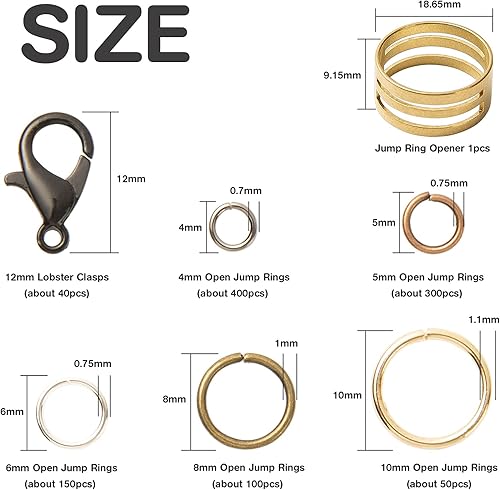 Miniatura 2 de Kit de anillos de salto con 1000 anillos de salto abiertos, 40 unidades de 0.472 in de cierre de langosta y abridor de anillos de salto