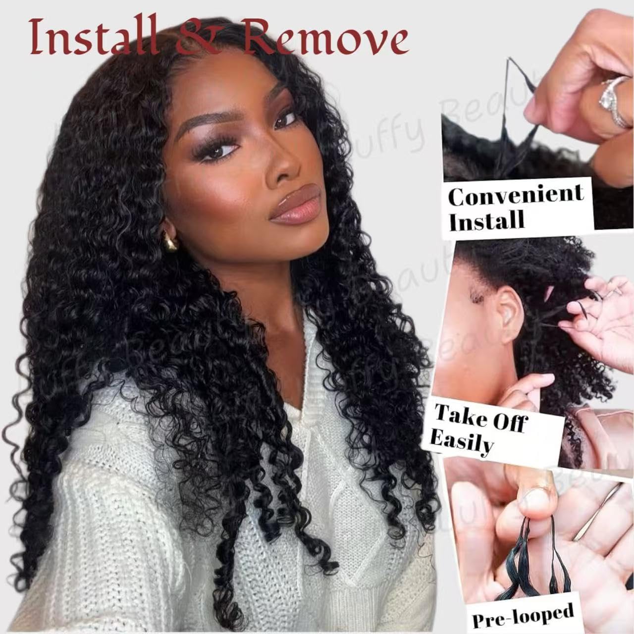 Water Deep Wave Human Crochet Hair Bundles Pre-Separated Feather Crochet Human Hair Deep Wavy Invisible Crochet Hair ExtensionsNatural Black 18inch 120g