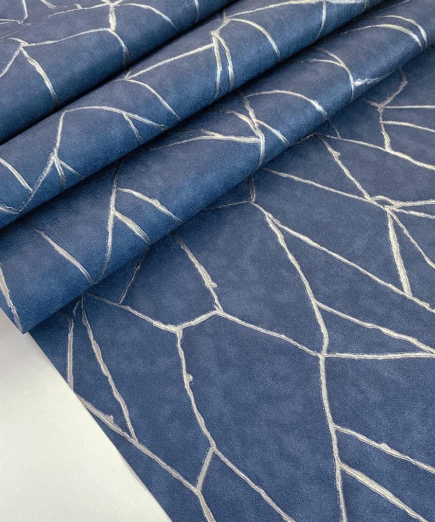 AMINAH DECO Blue Geometric Wallpaper Textured Navy Blue & Silver