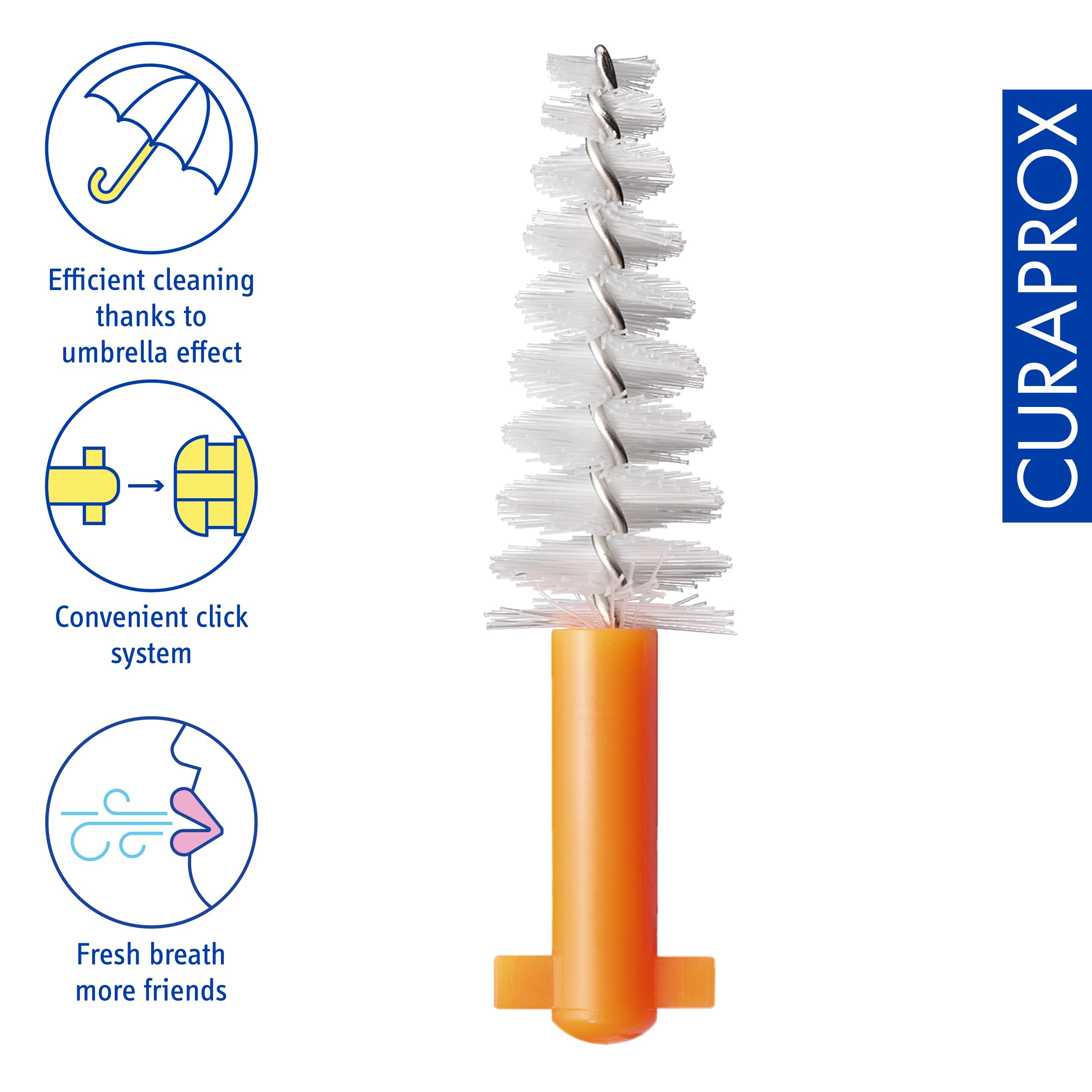 Curaprox Spazzolino interdentale Refill Ortho-Size 14 per bretelle & Ortodontico Cura/Ultra-Fine filamenti per la pulizia delicata/Arancione / 4-Pack/Progettato in Svizzera
