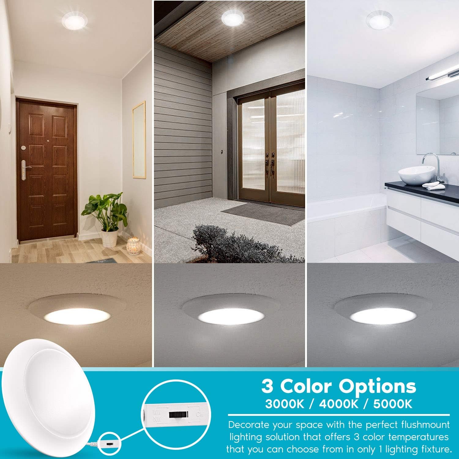 Best Deal 🛒 Luxrite 8 Inch Flush Mount LED Disk Lights, 3 Color Selectable 3000K | 4000K | 5000K, 2000 Lumens, Wet Rated, Dimmable Low Profile Ceiling Light, ETL Listed (4 Pack)