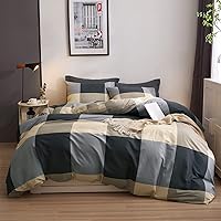 Vista 68 de VM VOUGEMARKET - Juego de funda de edredón a cuadros de tamaño queen, algodón lavado, ropa de cama reversible y multicolor, con 2 fundas