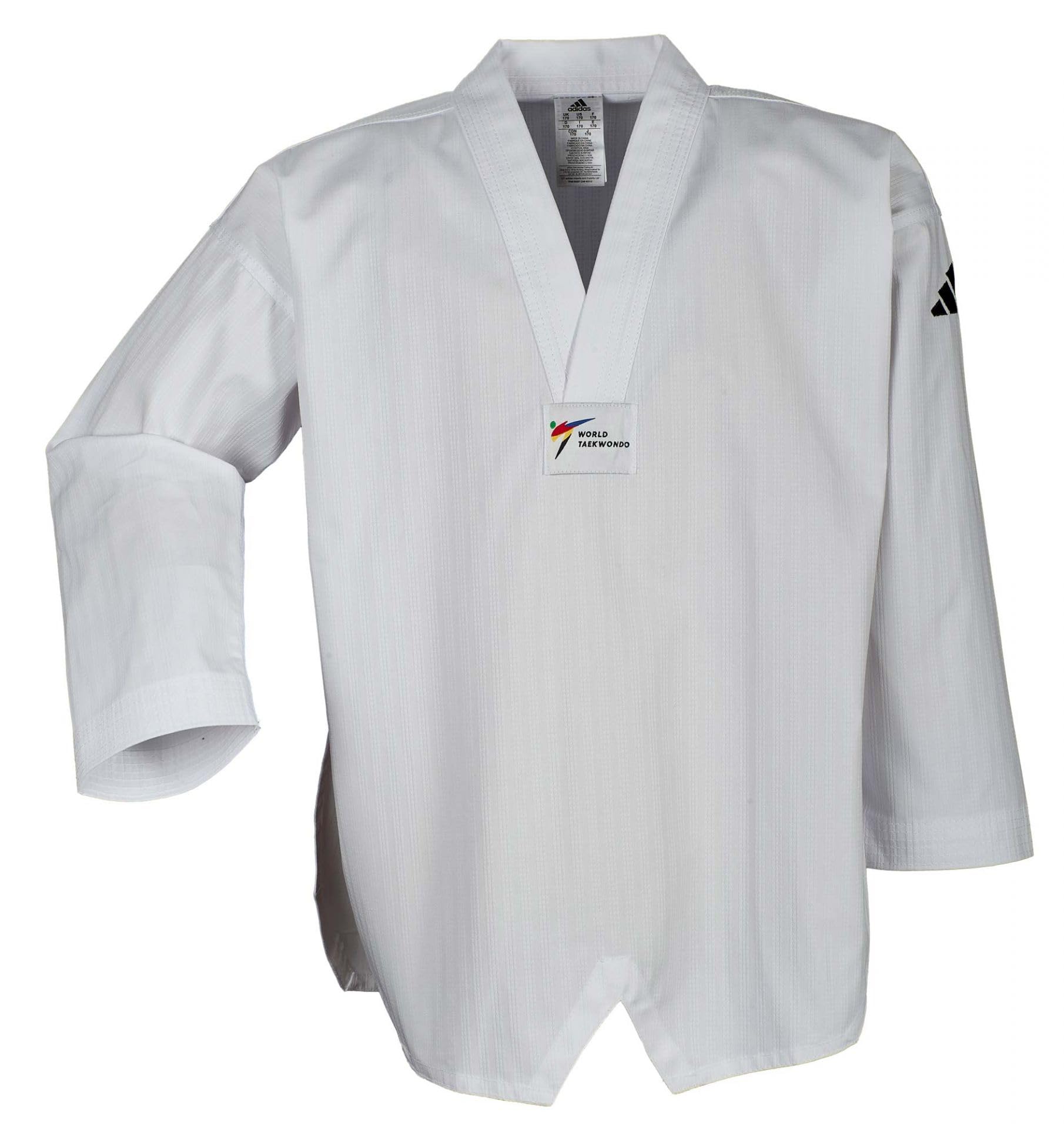 adidas Taekwondoanzug Champ II | Dobok mit neuem WT Logo | für Kinder und Erwachsene | Leicht und atmungsaktiv | Revers Weiß oder Schwarz | für Training und Wettkampf | Größe 150-210 cm