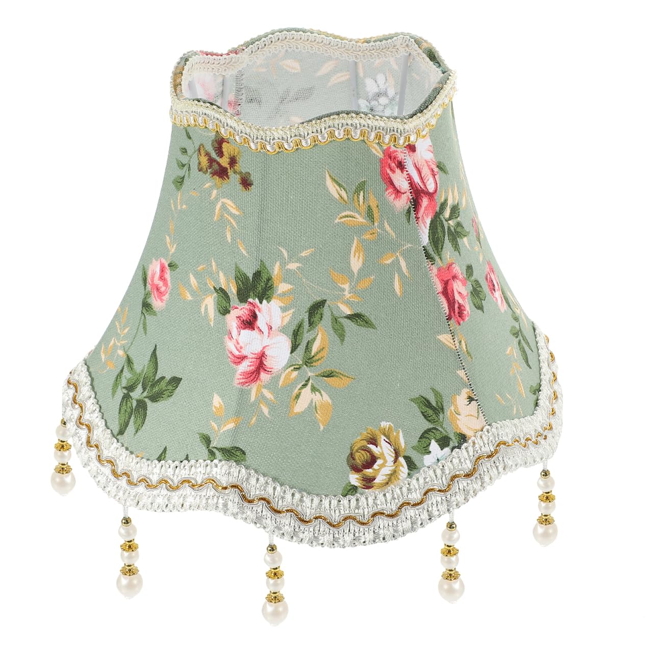 UKCOCO Retro Palace Lamp Shade: Fabric Lampshade with Pearl Tassel Victorian Style Retro Lampshade for Table Floor Wall Lamp,10X10X9.24in,E27 Base