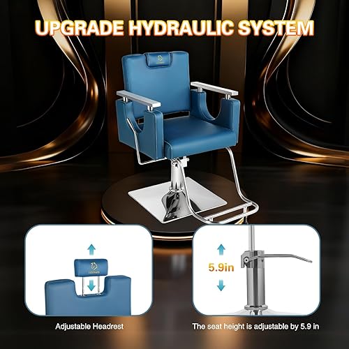 Miniatura 92 de Silla de peluquería resistente, silla reclinable giratoria de 360° para estilista, silla de peluquería hidráulica ajustable en altura con reposapiés