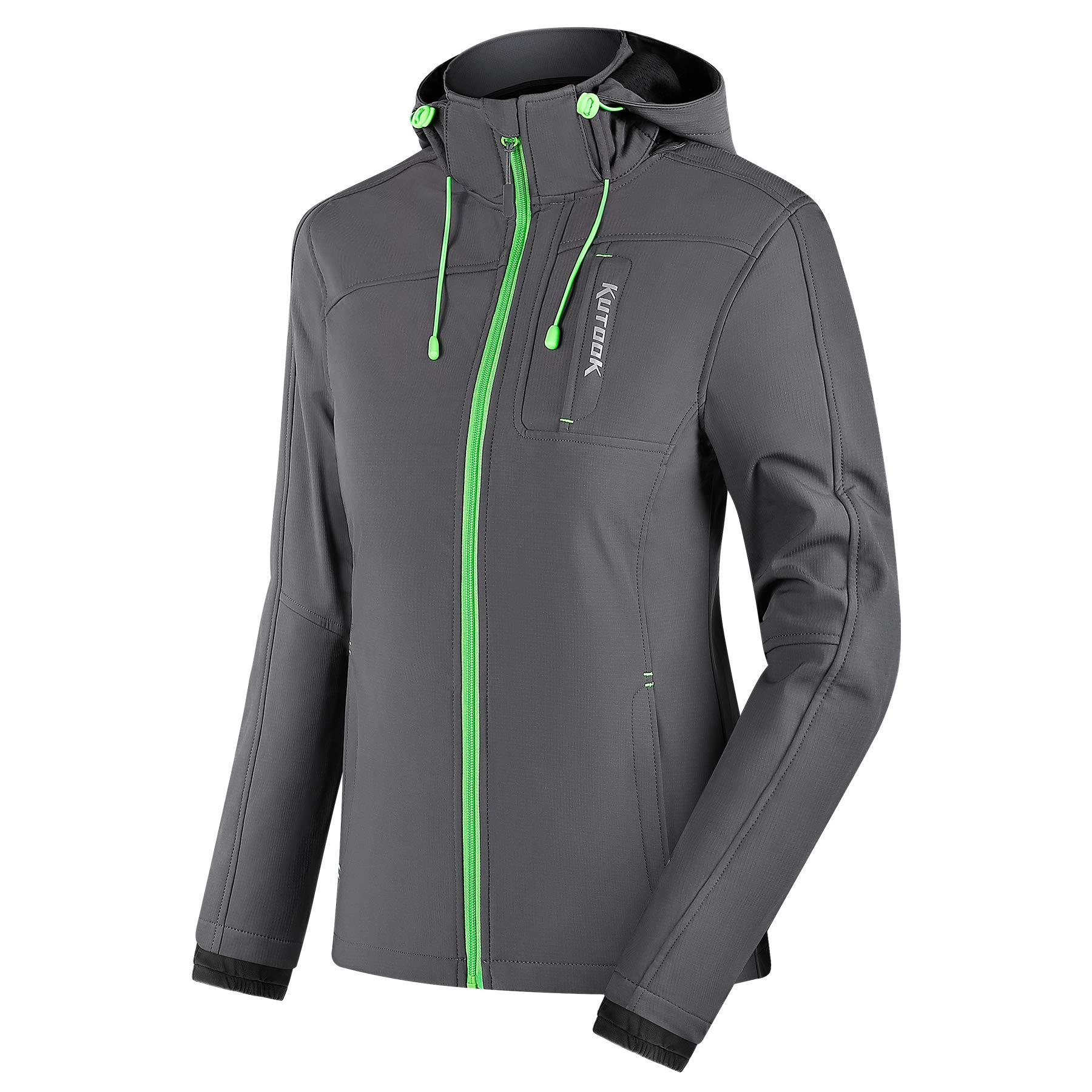 KUTOOK - Chaqueta de forro polar para mujer, resistente al viento, para senderismo, correr, con capucha para deportes al aire libre - Gris - XX-Large