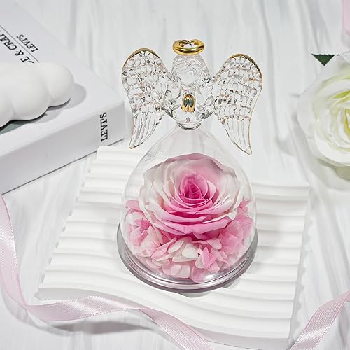 Miniatura 4 de Sunia Regalos de rosas preservadas para el lunes, regalos de cumpleaños para mujeres, abuela, esposa, rosa real en figuras de ángel de cristal,