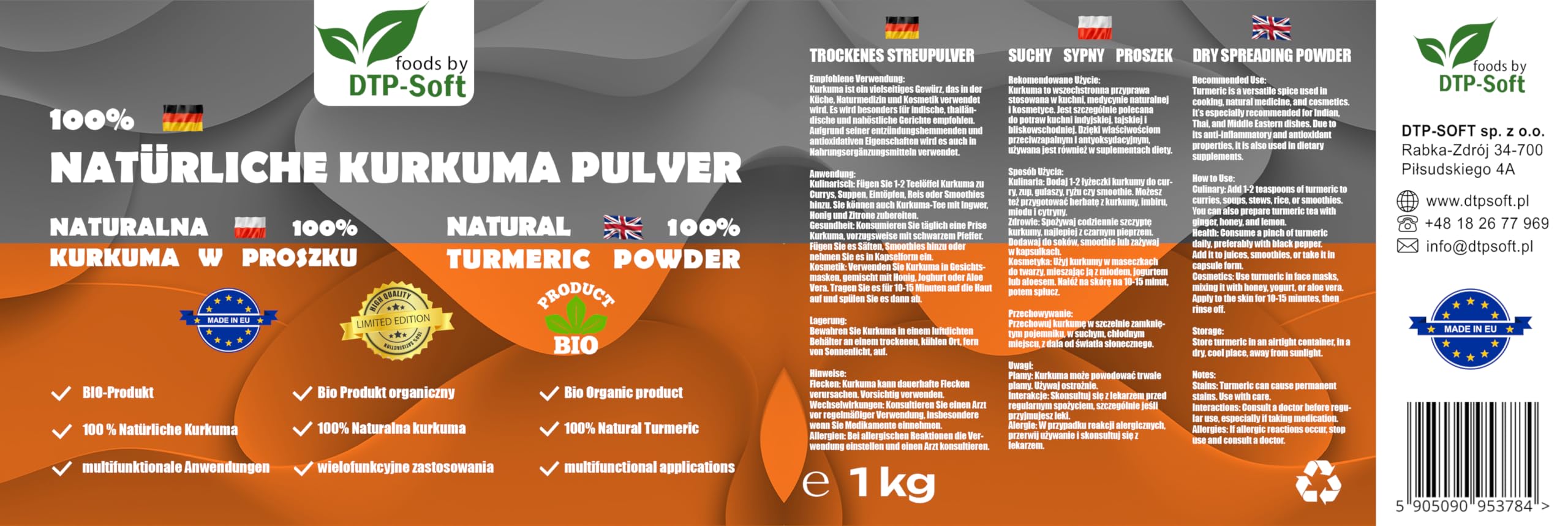 Natürliches Kurkuma im Eimer | Premium Kurkuma Pulver Frisch und aromatisch | Kurkumapulver Superfood für Gerichte und Smoothies (3kg)