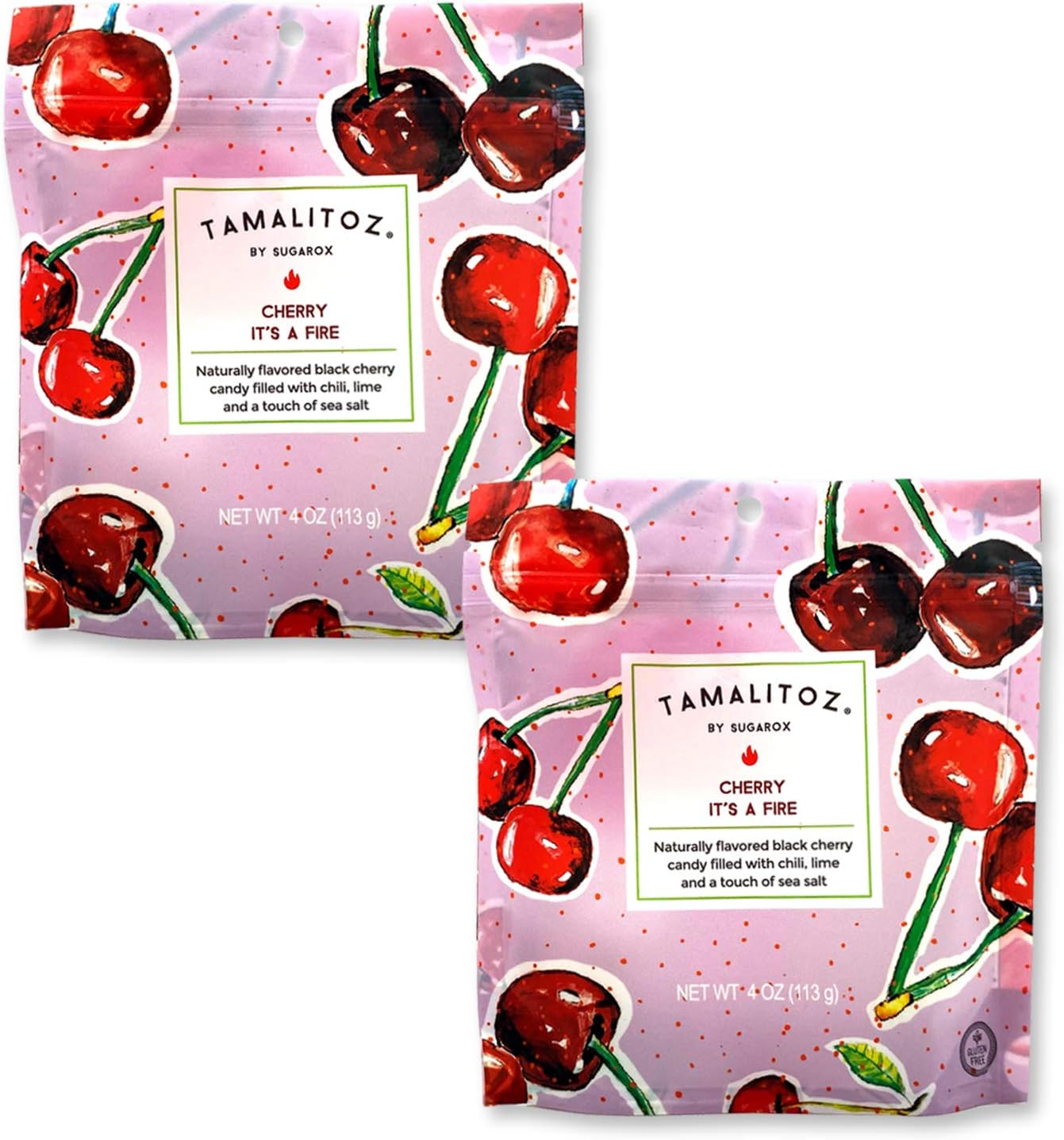 Tamalitoz Cherry, It’s a Fire – Spicy Cherry Mexican Hard Candy Filled with Chile, Lime & Sea Salt Center, Handcrafted Fruit Candy, Gluten-Free, Kosher, No Artificial Colors – 2 Bags (4oz Each)