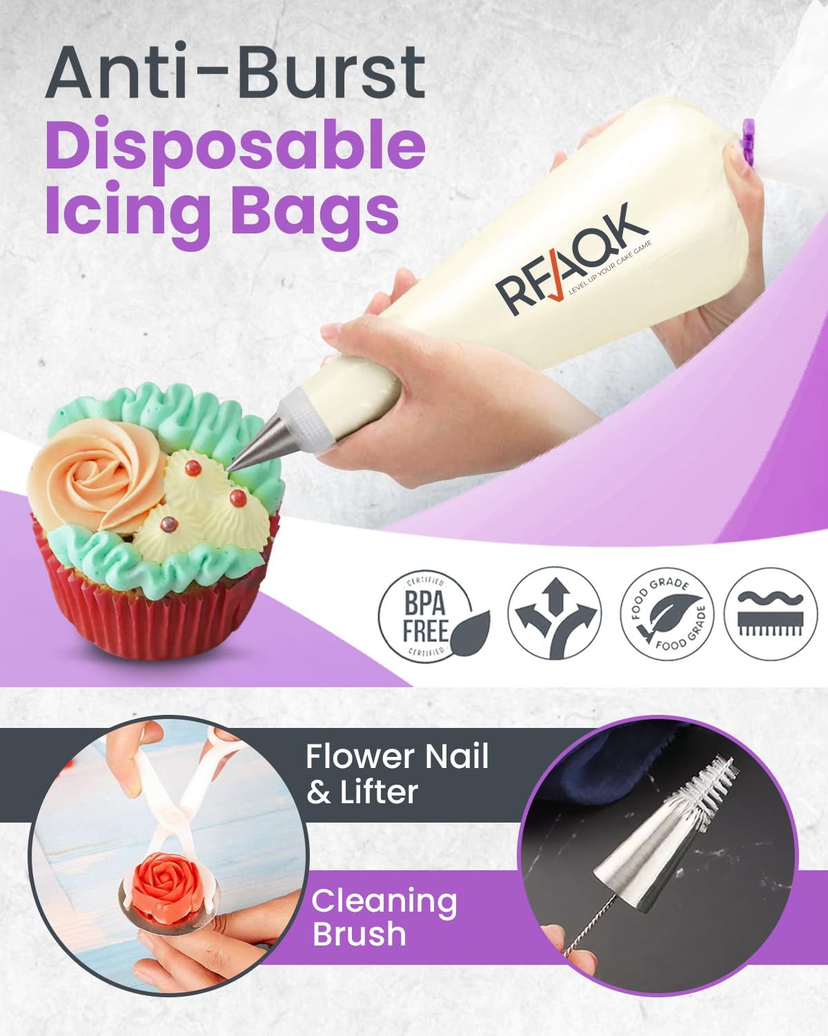 RFAQK Lot de 74 poches à douille et embouts pour débutants pour décorer un